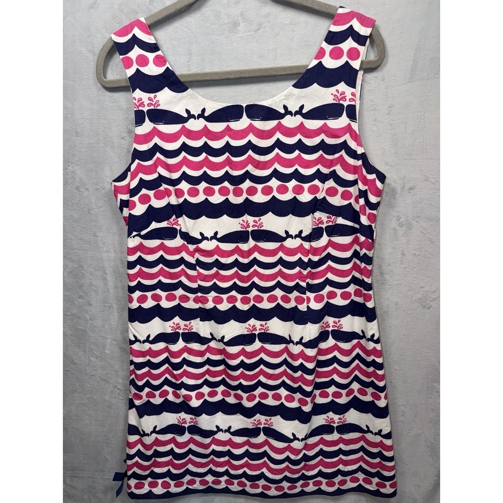Lilly Pulitzer Delia Shift Dress 14 Whales Tales Pink Navy Blue White 32837